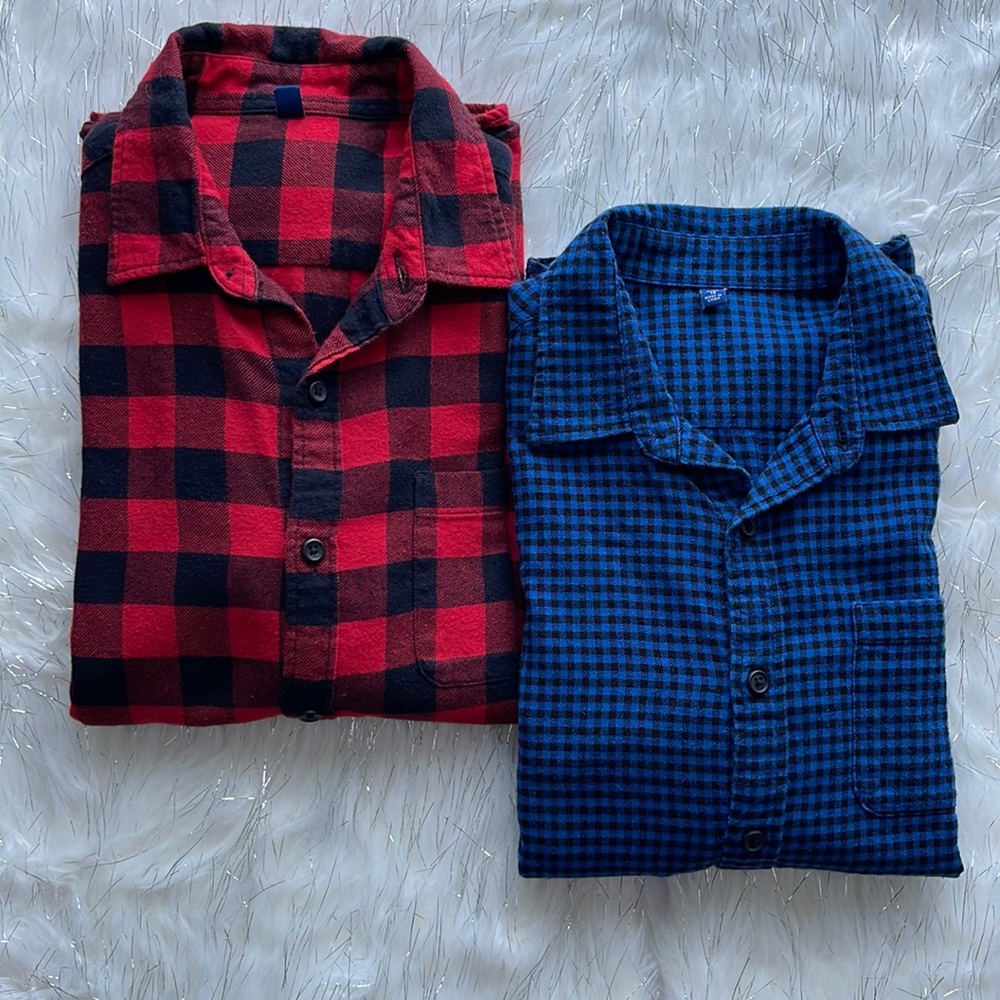 Uniqlo Kids Check & Gingham Button Down Shirts Boys Sz 13 Lot 2